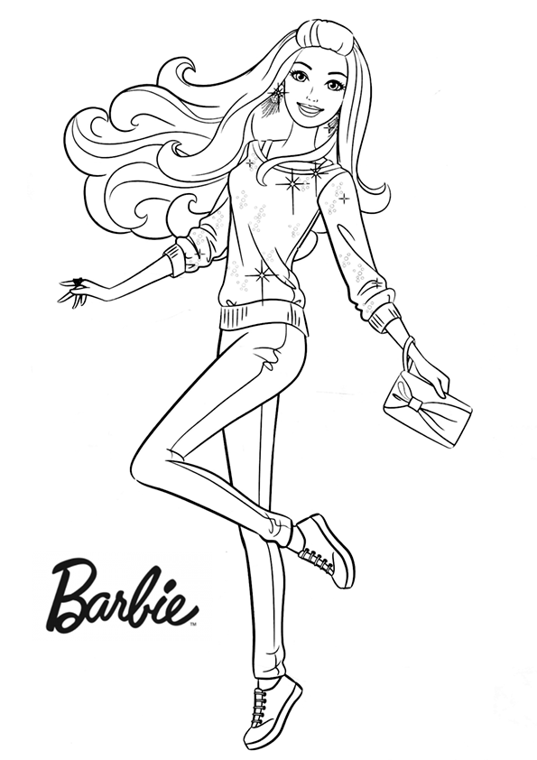 Barbie coloring page. Barbie character fashion style. Drawing of Barbie to print and color.